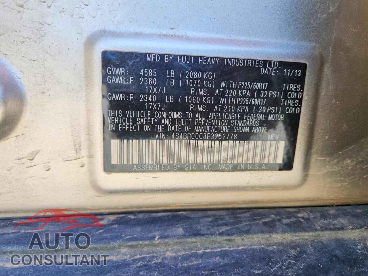 SUBARU OUTBACK 2014 - 4S4BRCCC8E3252778