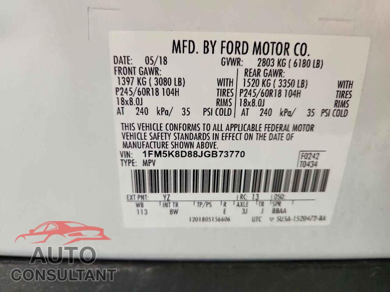 FORD EXPLORER 2018 - 1FM5K8D88JGB73770
