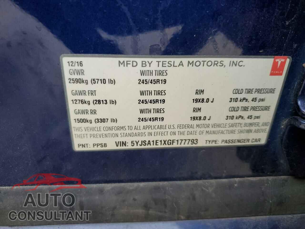 TESLA MODEL S 2016 - 5YJSA1E1XGF177793