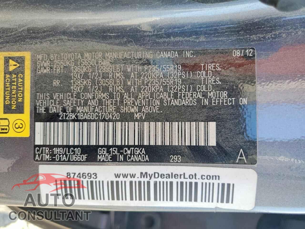 LEXUS RX350 2013 - 2T2BK1BA6DC170420