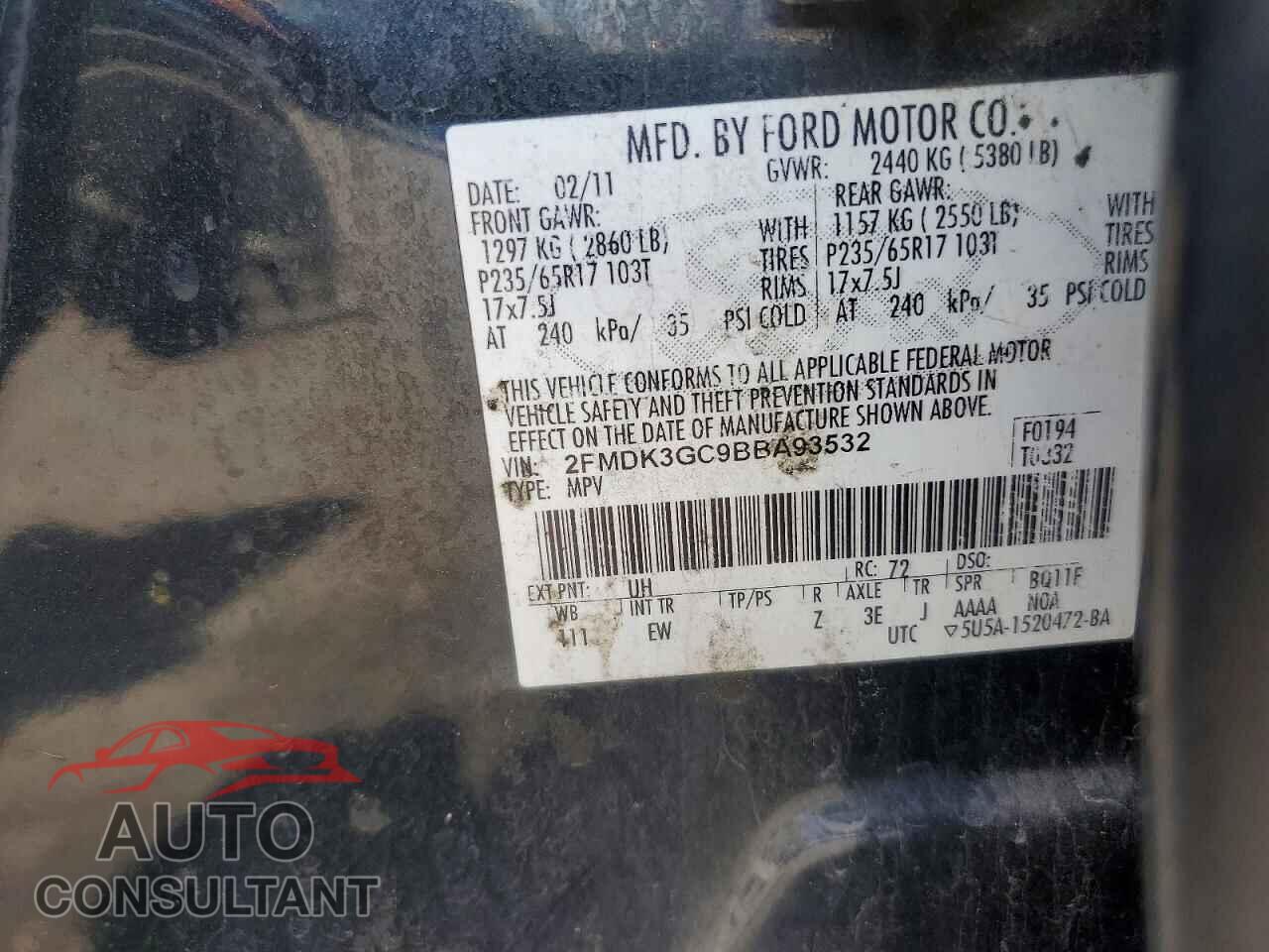 FORD EDGE 2011 - 2FMDK3GC9BBA93532