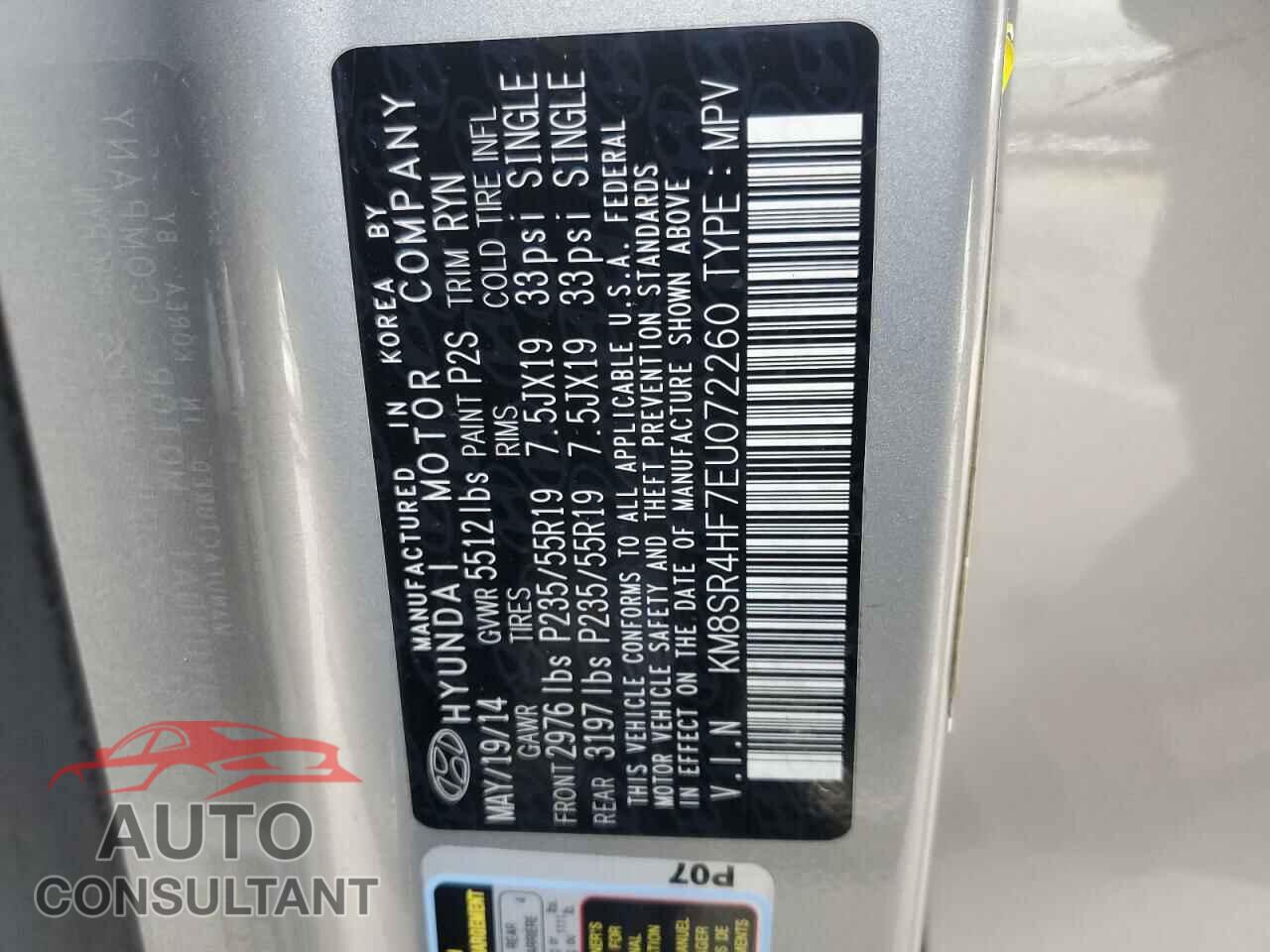 HYUNDAI SANTA FE 2014 - KM8SR4HF7EU072260