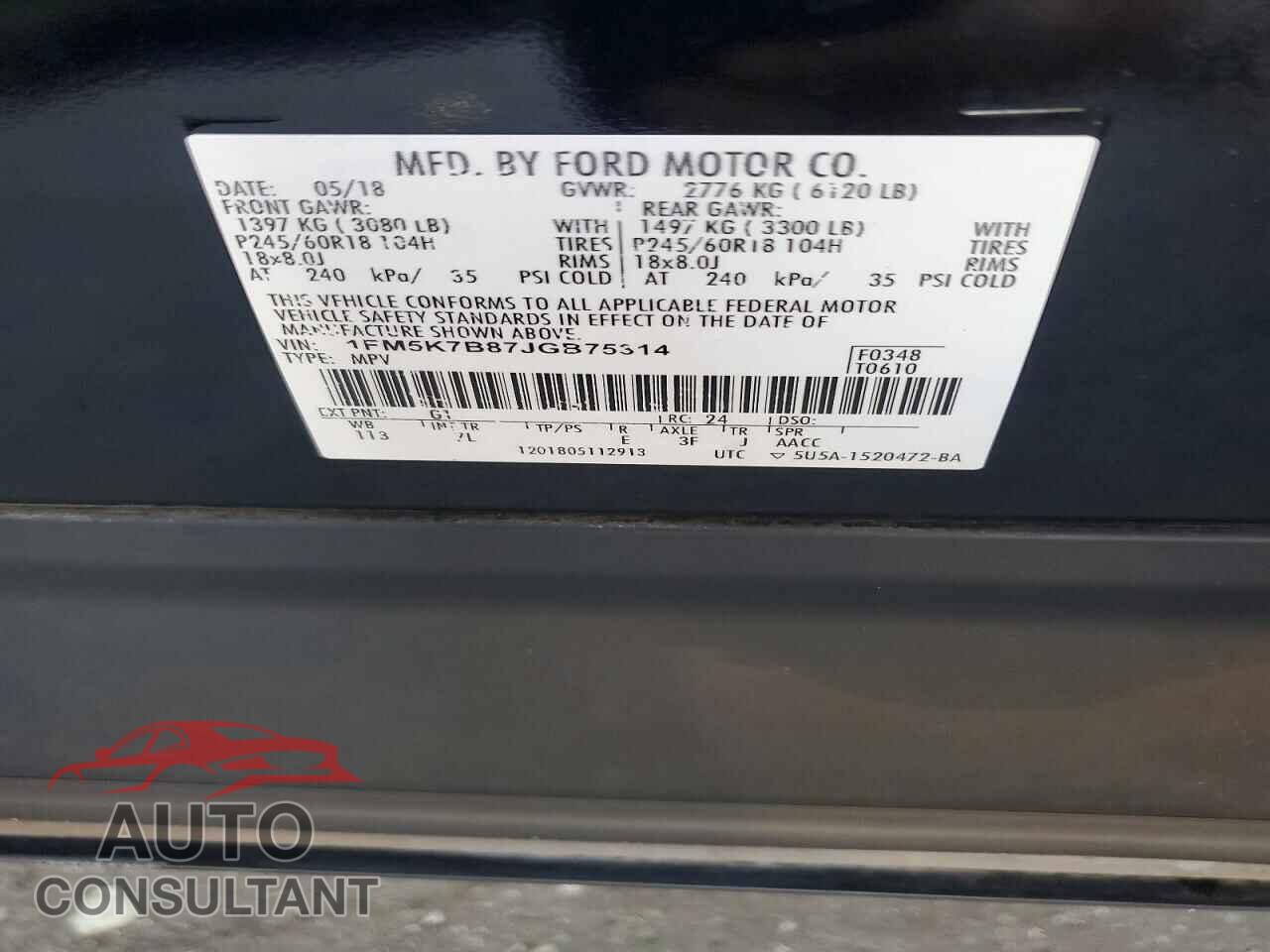 FORD EXPLORER 2018 - 1FM5K7B87JGB75314
