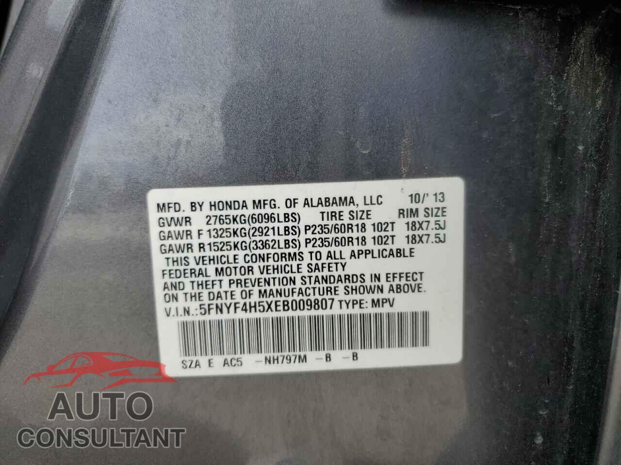 HONDA PILOT 2014 - 5FNYF4H5XEB009807
