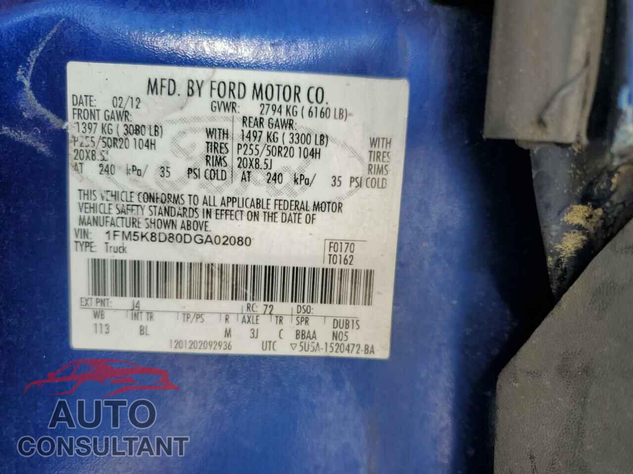 FORD EXPLORER 2013 - 1FM5K8D80DGA02080