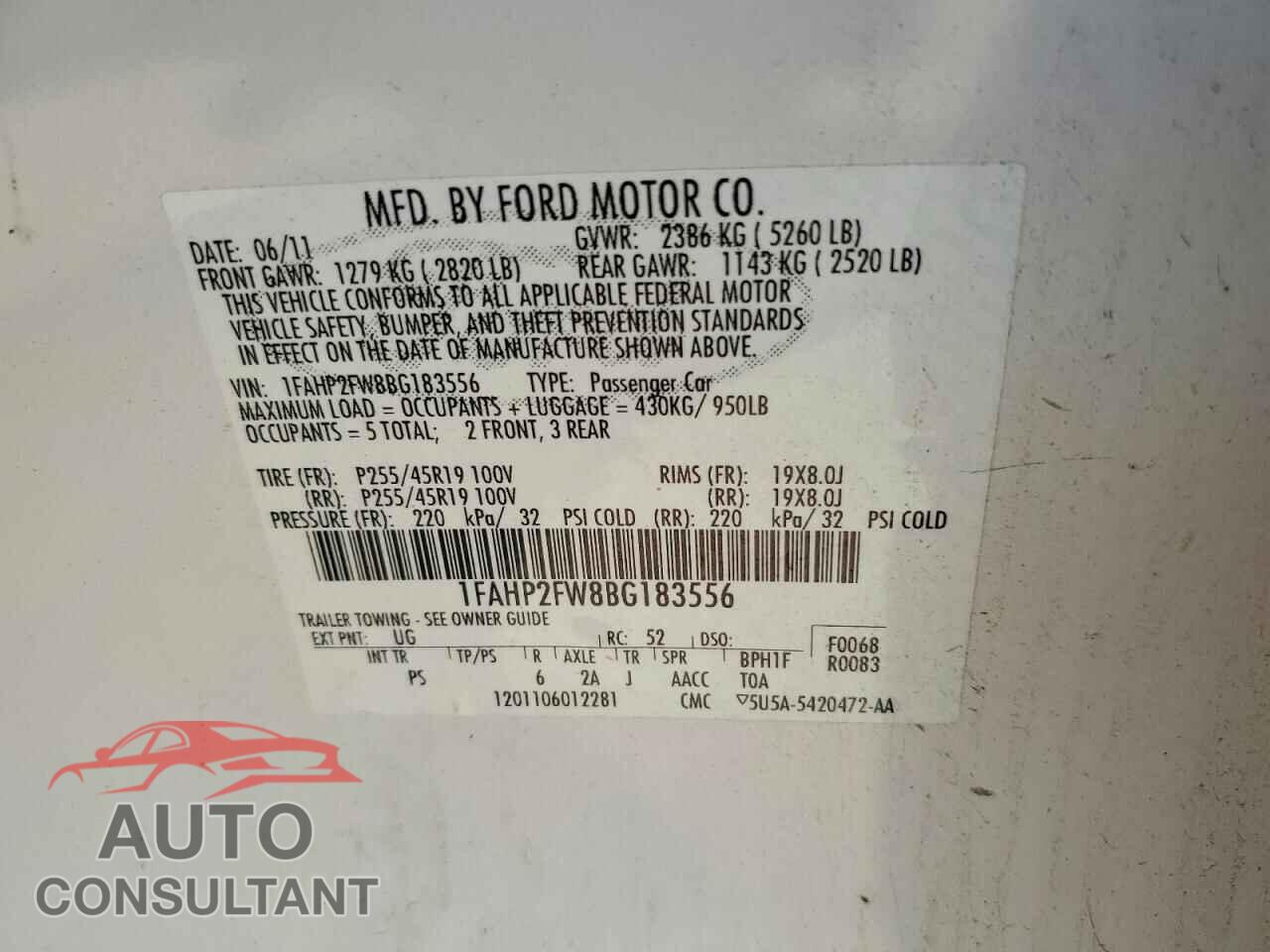 FORD TAURUS 2011 - 1FAHP2FW8BG183556