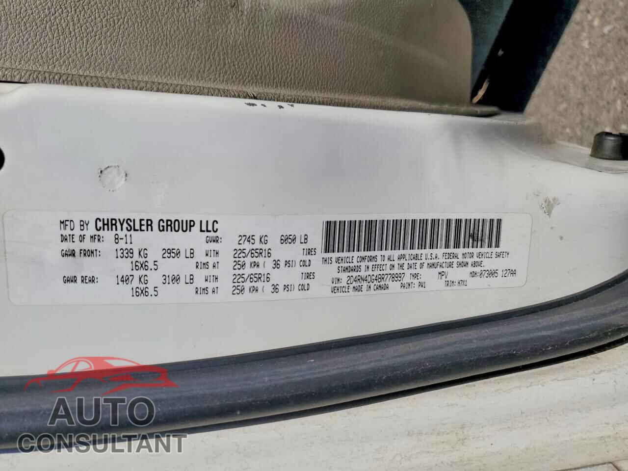 DODGE CARAVAN 2011 - 2D4RN4DG4BR778997