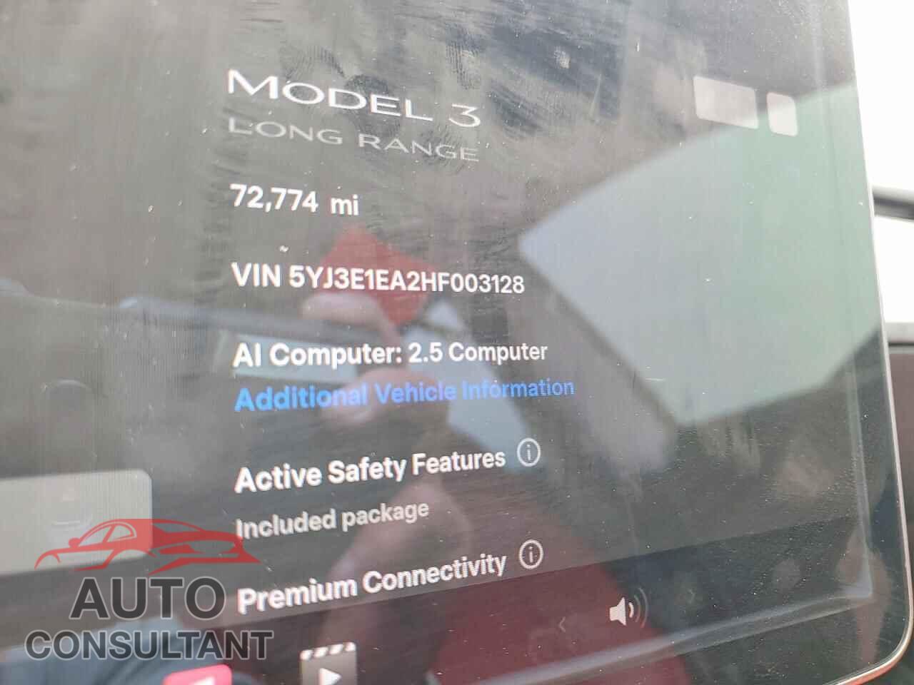 TESLA MODEL 3 2017 - 5YJ3E1EA2HF003128