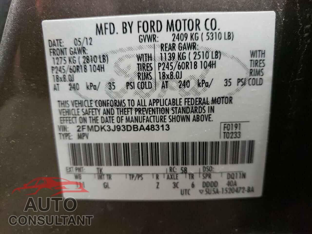 FORD EDGE 2013 - 2FMDK3J93DBA48313