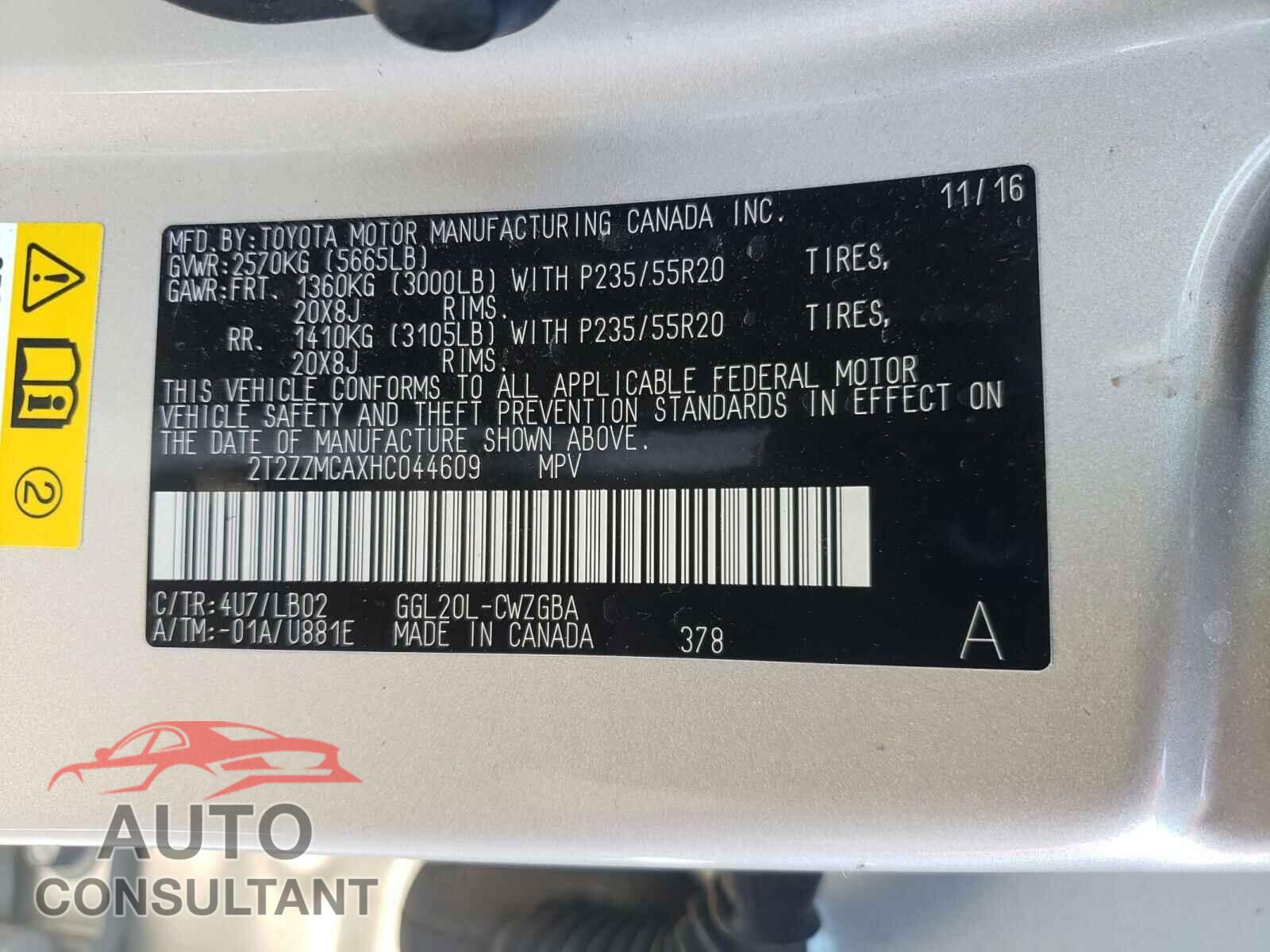 LEXUS RX 350 BAS 2017 - 2T2ZZMCAXHC044609
