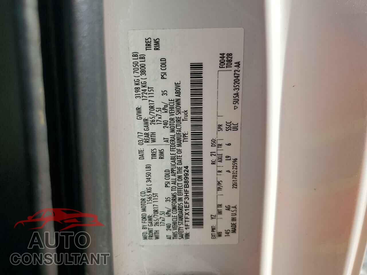FORD F-150 2017 - 1FTFX1EF3HFB89924