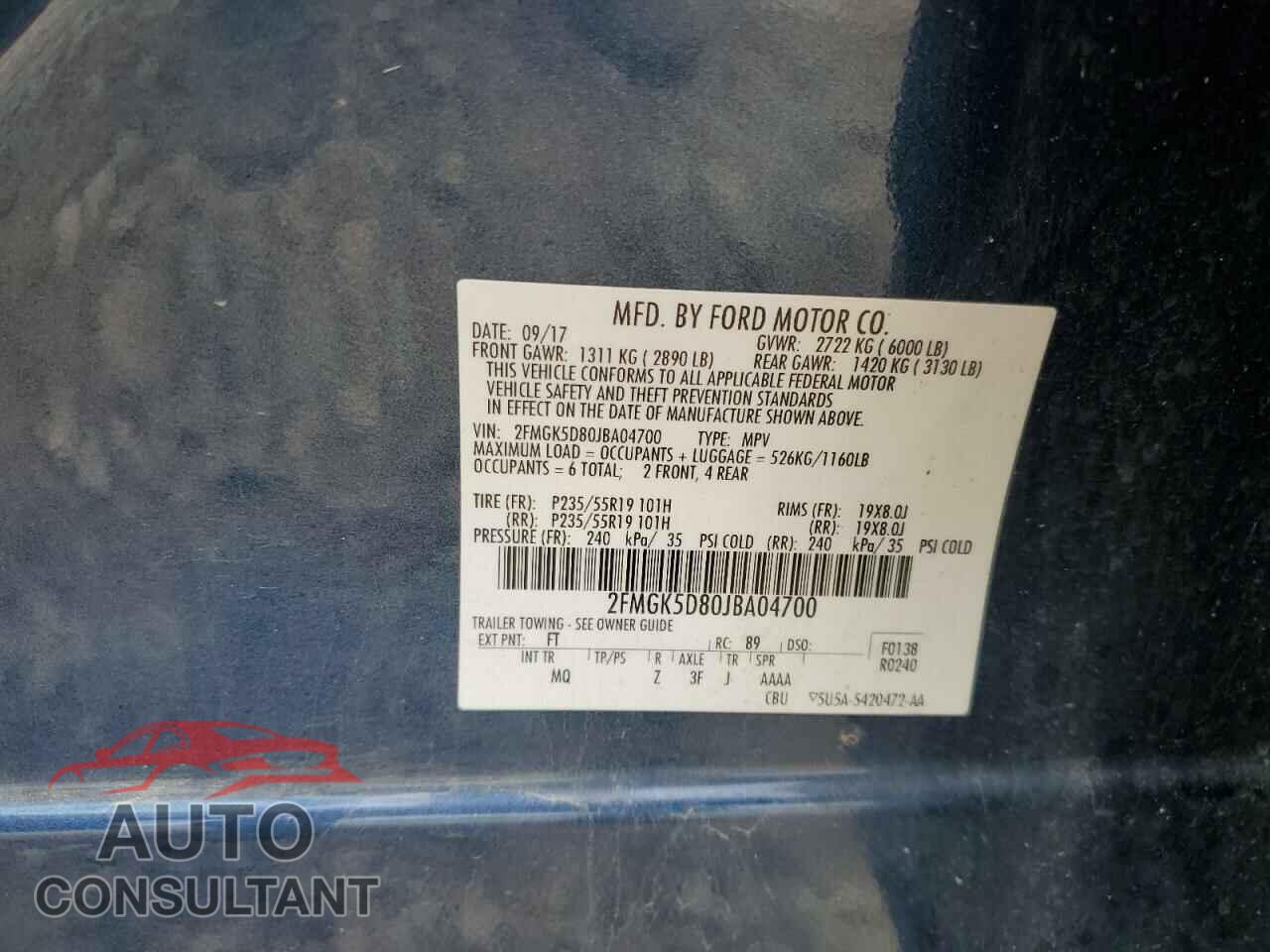 FORD FLEX 2018 - 2FMGK5D80JBA04700