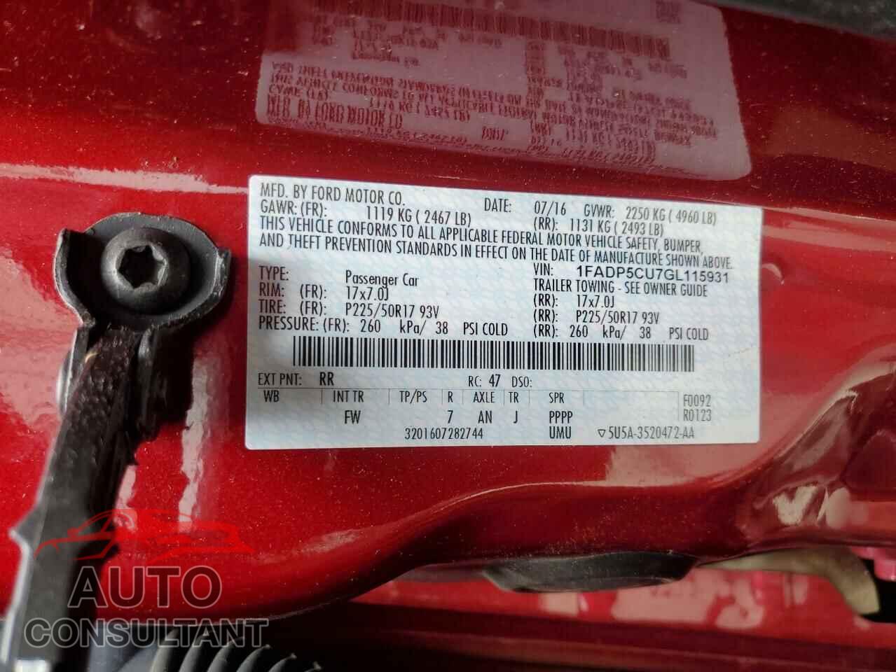 FORD CMAX 2016 - 1FADP5CU7GL115931