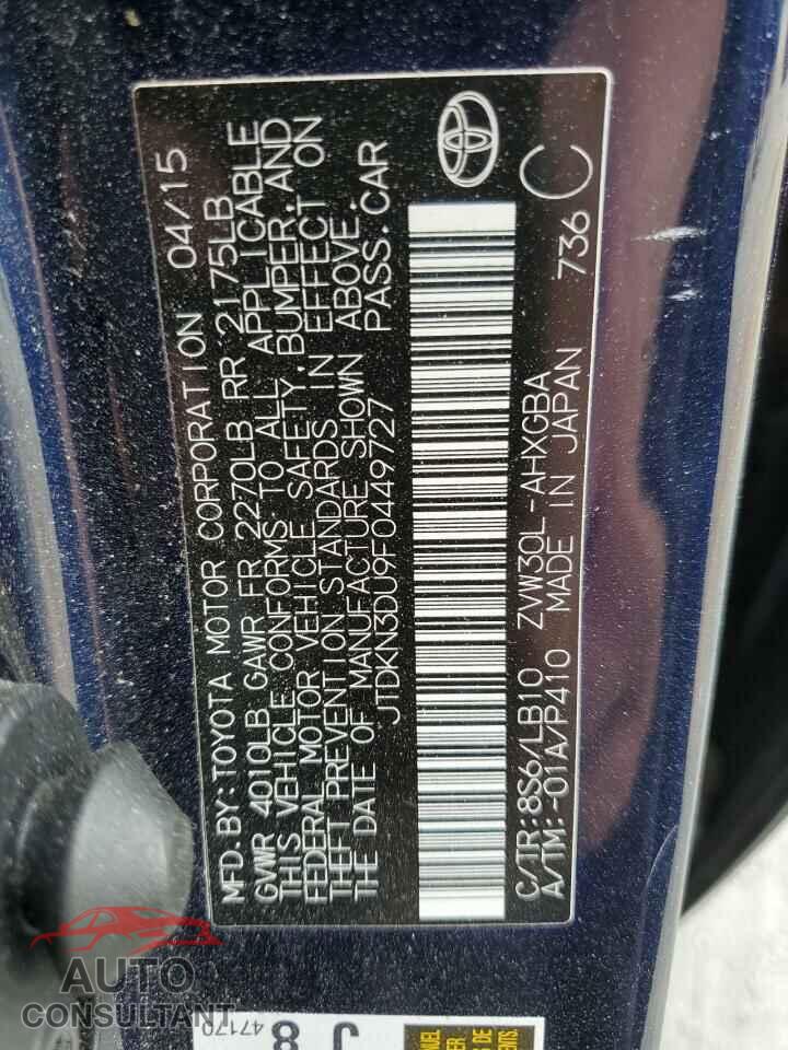 TOYOTA PRIUS 2015 - JTDKN3DU9F0449727