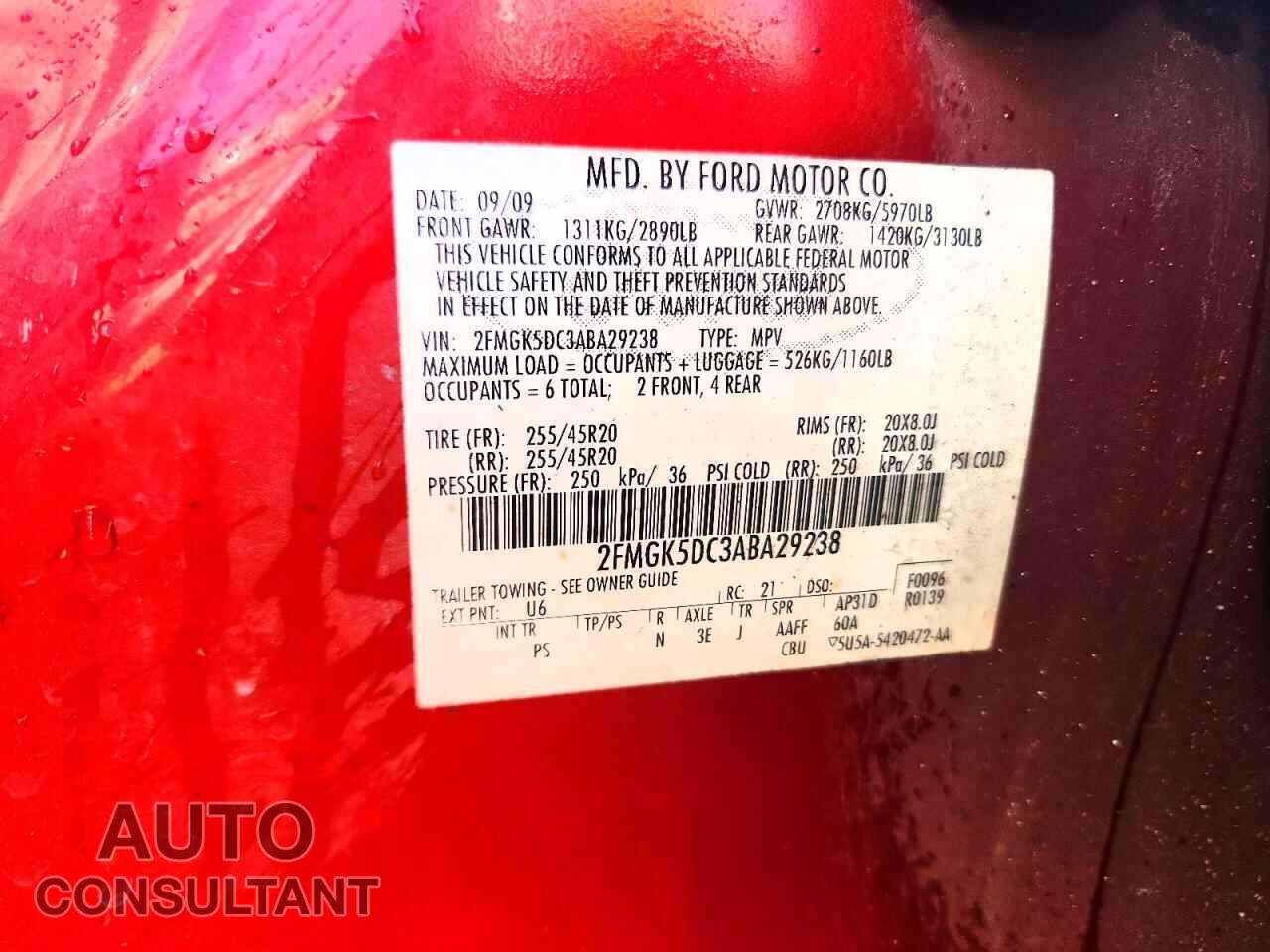 FORD FLEX 2010 - 2FMGK5DC3ABA29238
