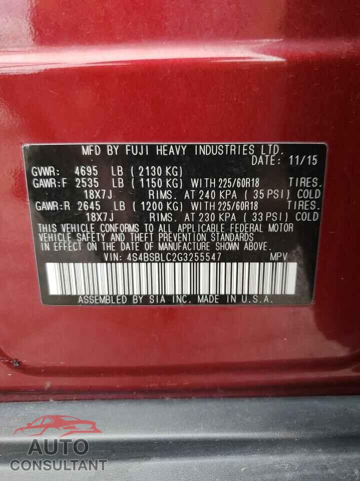 SUBARU OUTBACK 2016 - 4S4BSBLC2G3255547