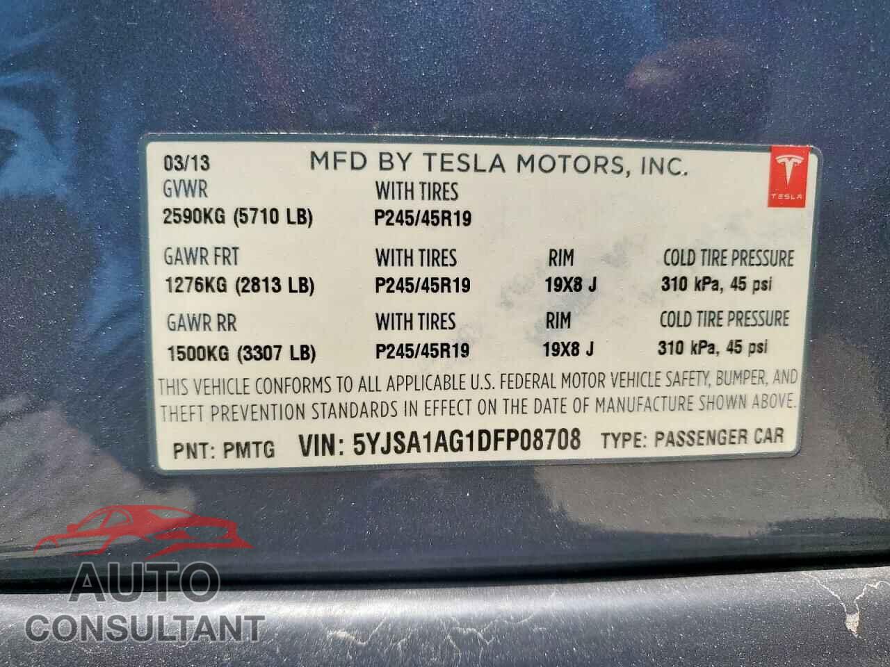 TESLA MODEL S 2013 - 5YJSA1AG1DFP08708