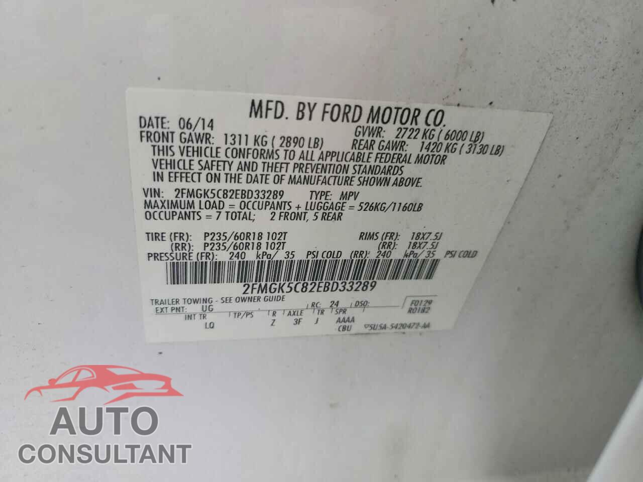 FORD FLEX 2014 - 2FMGK5C82EBD33289