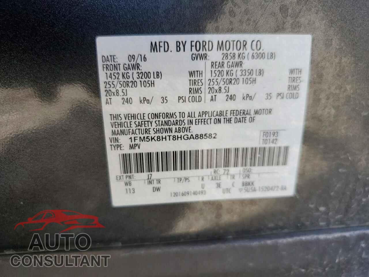 FORD EXPLORER 2017 - 1FM5K8HT8HGA88582