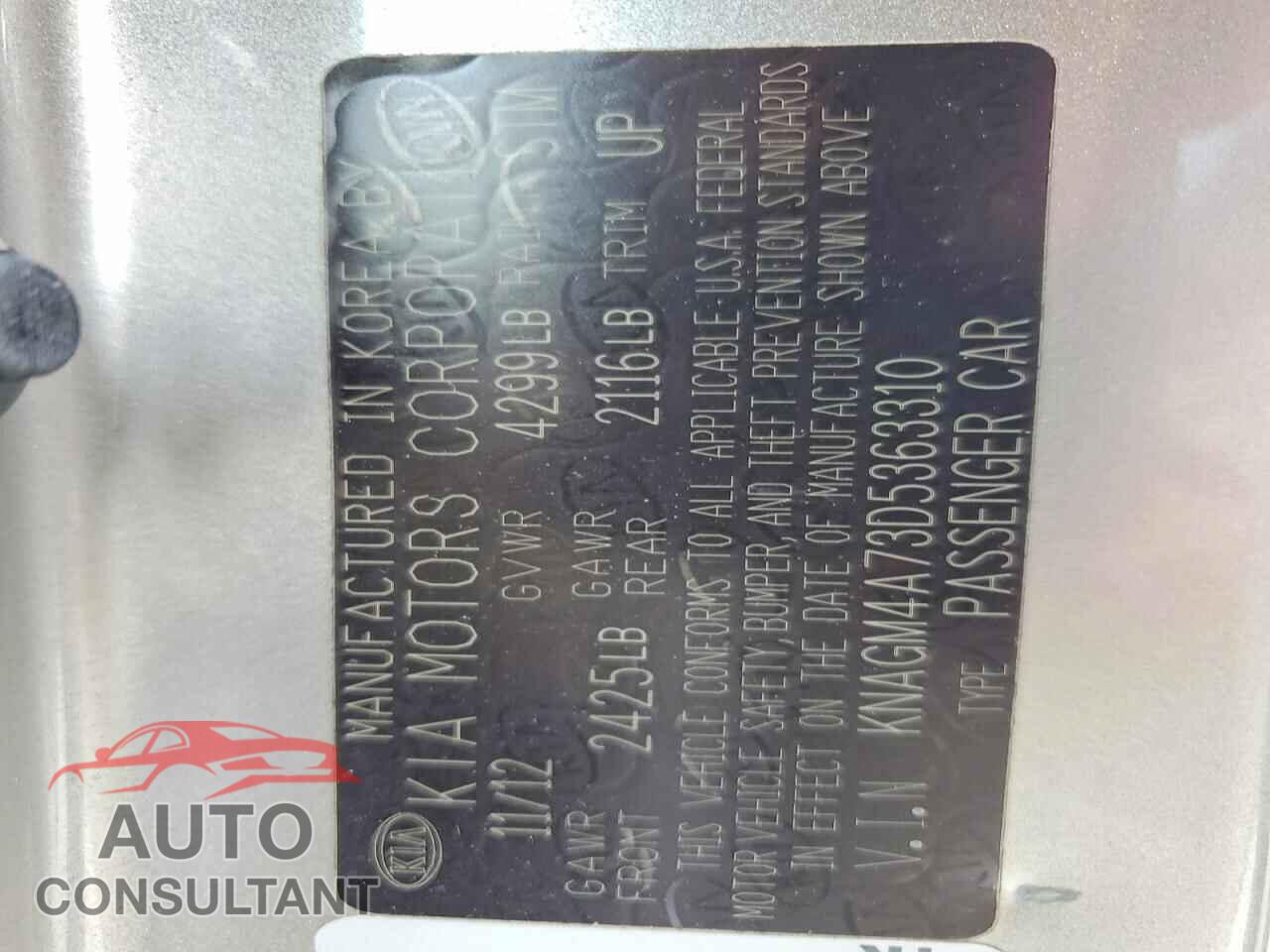 KIA OPTIMA 2013 - KNAGM4A73D5363310