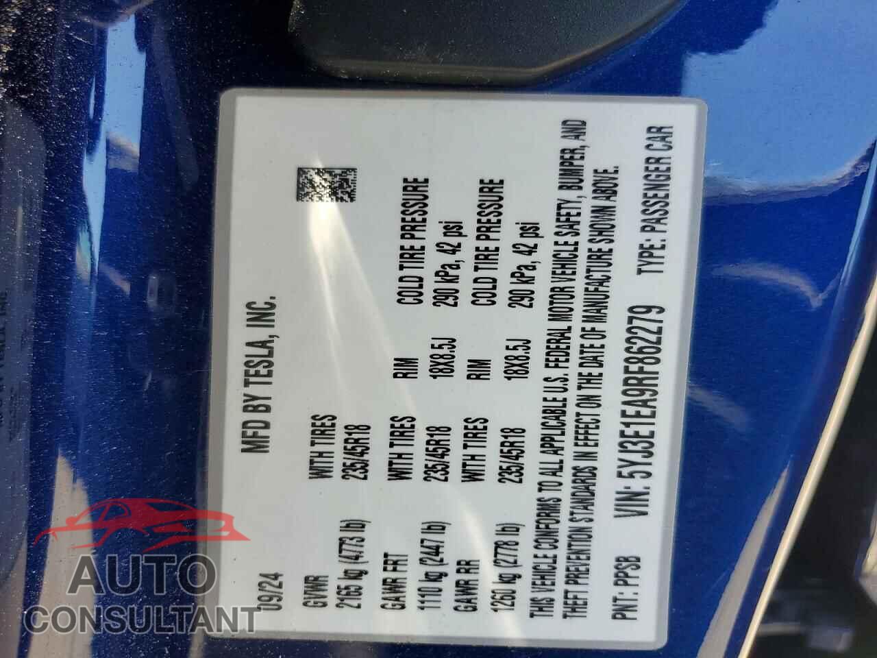 TESLA MODEL 3 2024 - 5YJ3E1EA9RF862279