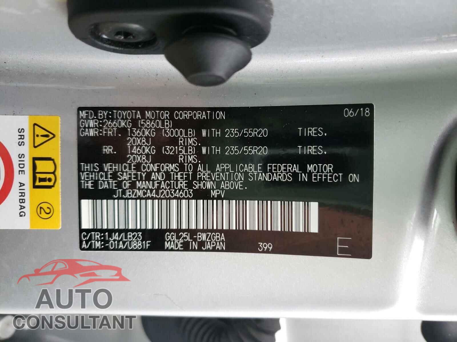 LEXUS RX350 2018 - JTJBZMCA4J2034603