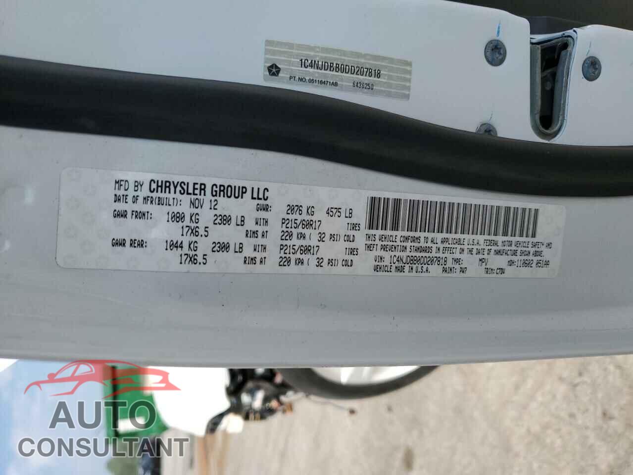 JEEP COMPASS 2013 - 1C4NJDBB0DD207818