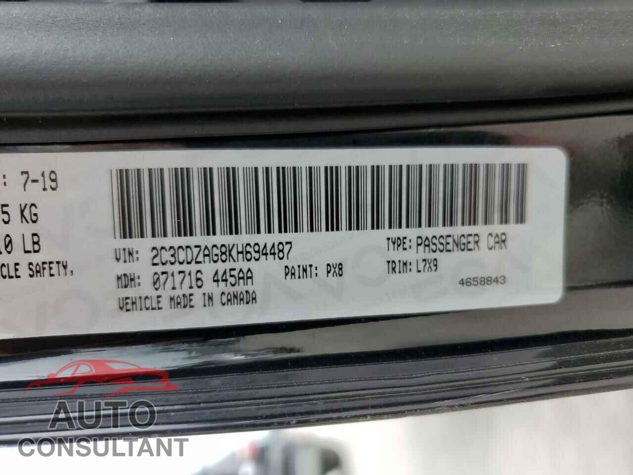 DODGE CHALLENGER 2019 - 2C3CDZAG8KH694487