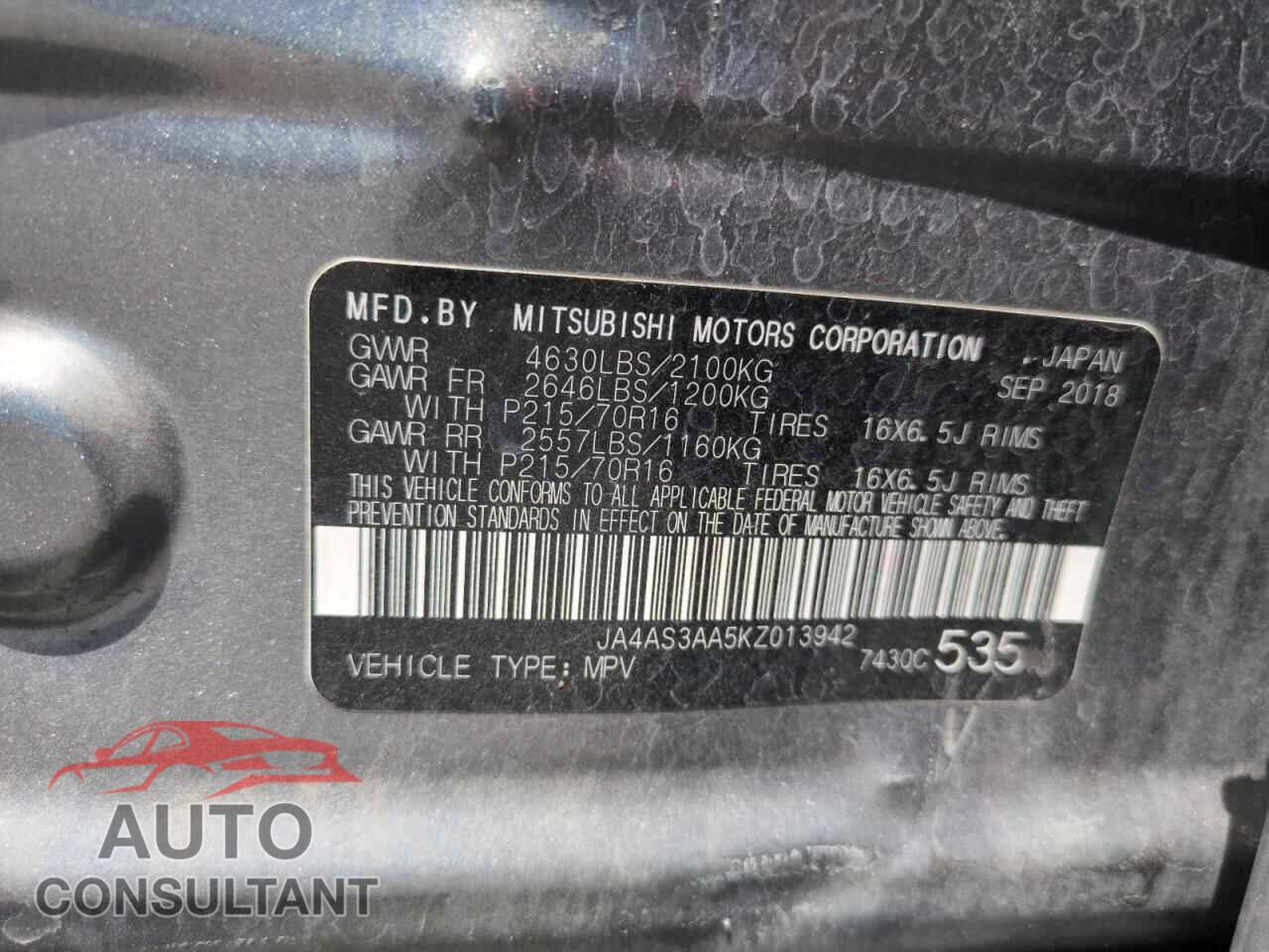 MITSUBISHI ECLIPSE 2019 - JA4AS3AA5KZ013942
