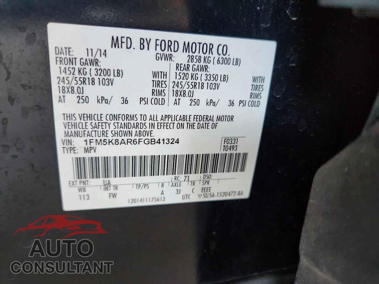 FORD EXPLORER 2015 - 1FM5K8AR6FGB41324