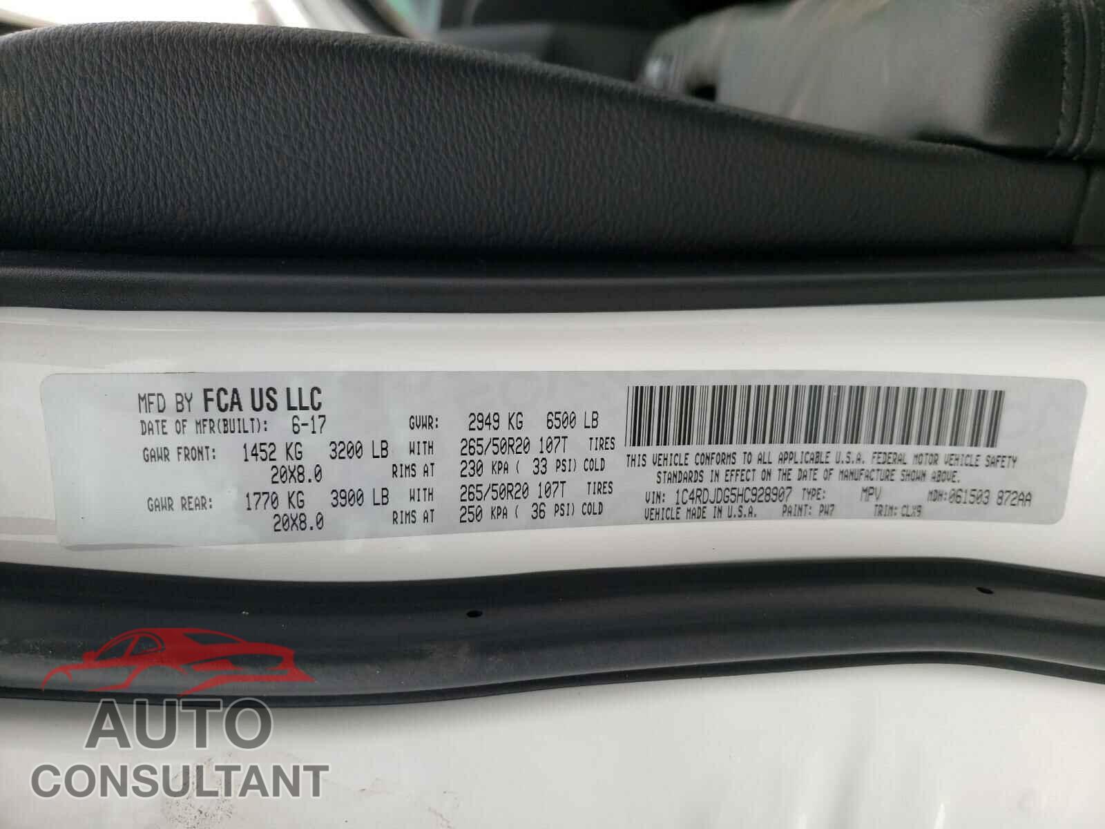 DODGE DURANGO 2017 - 1C4RDJDG5HC928907