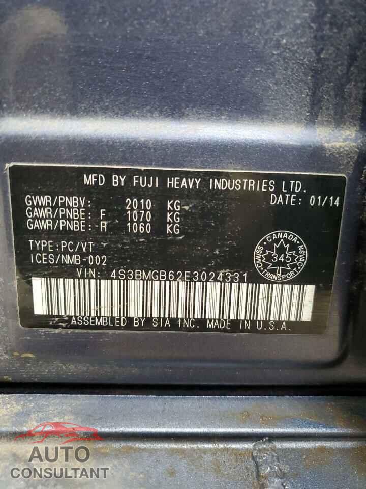 SUBARU LEGACY 2014 - 4S3BMGB62E3024331