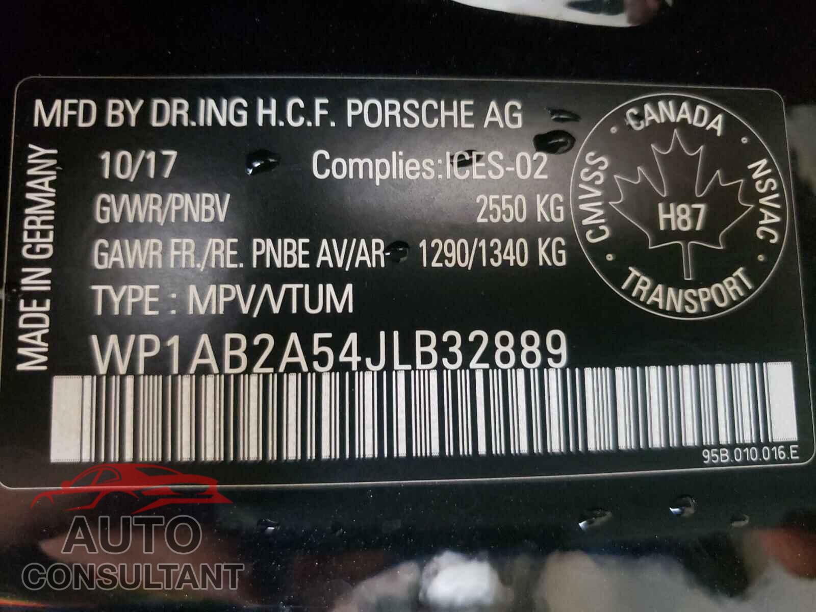 PORSCHE MACAN 2018 - WP1AB2A54JLB32889