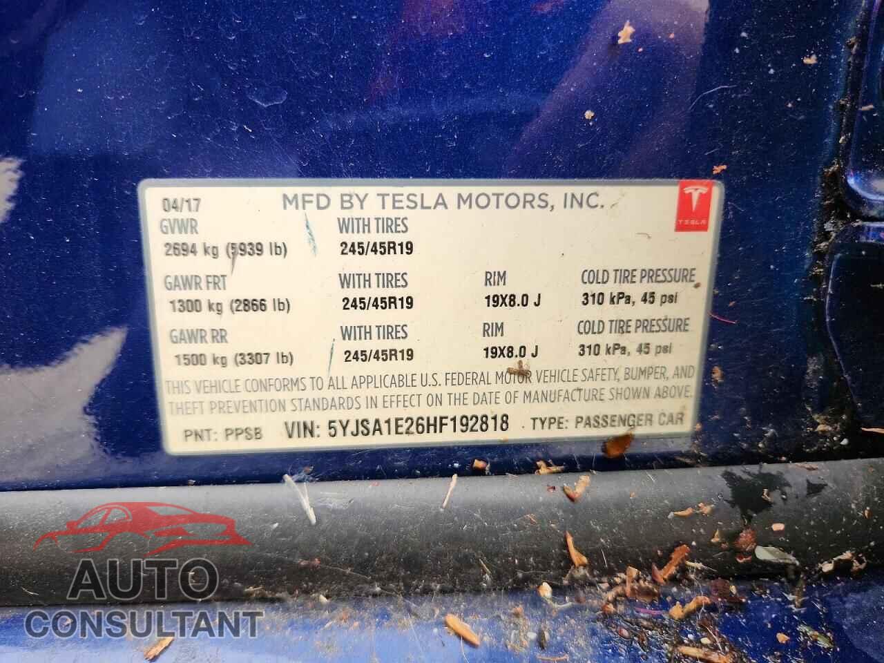 TESLA MODEL S 2017 - 5YJSA1E26HF192818