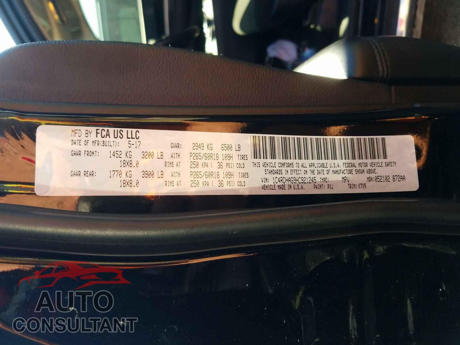 DODGE DURANGO 2017 - 1C4RDHAG9HC921245