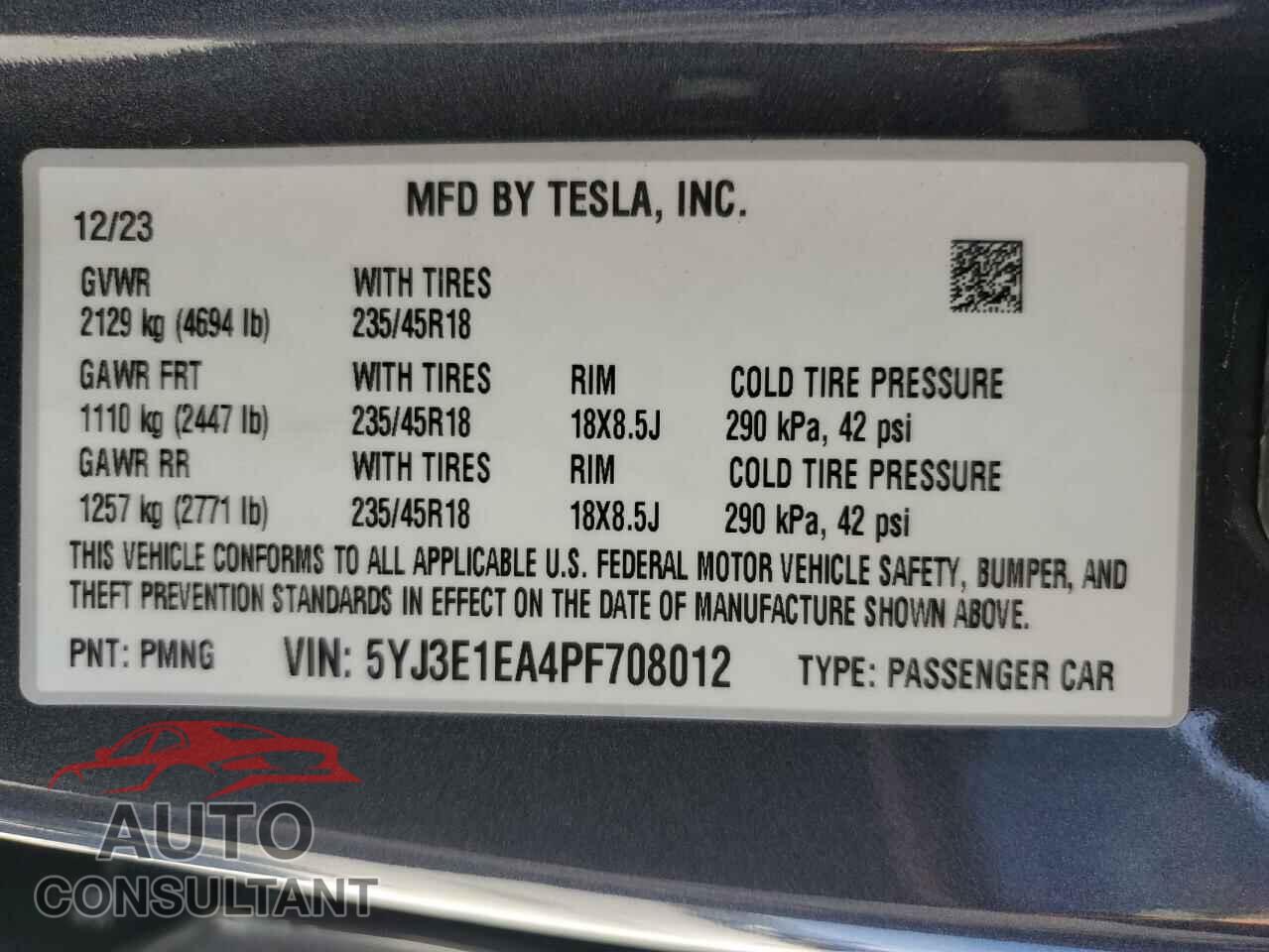 TESLA MODEL 3 2023 - 5YJ3E1EA4PF708012