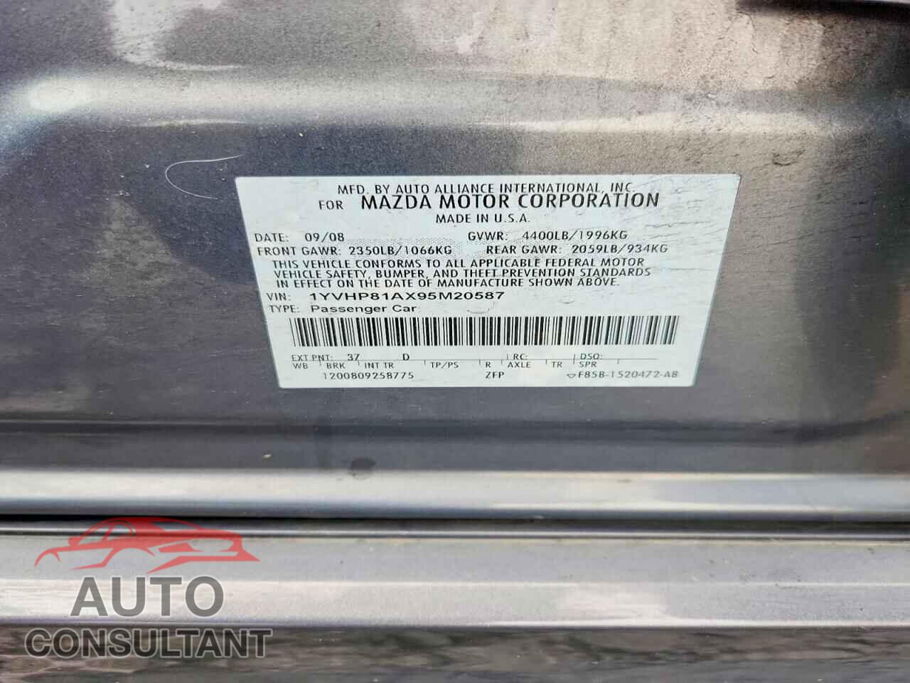 MAZDA 6 2009 - 1YVHP81AX95M20587