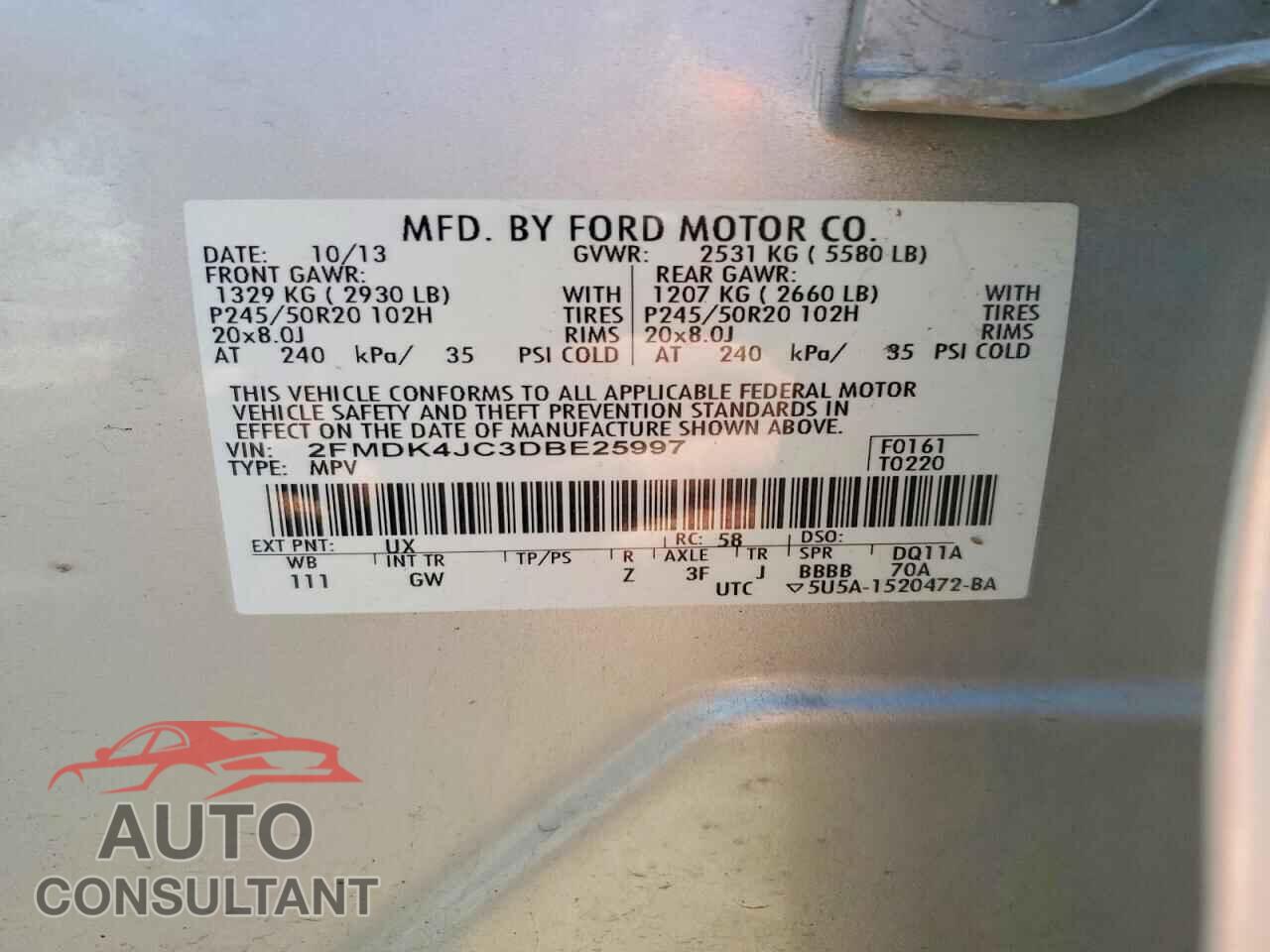 FORD EDGE 2013 - 2FMDK4JC3DBE25997