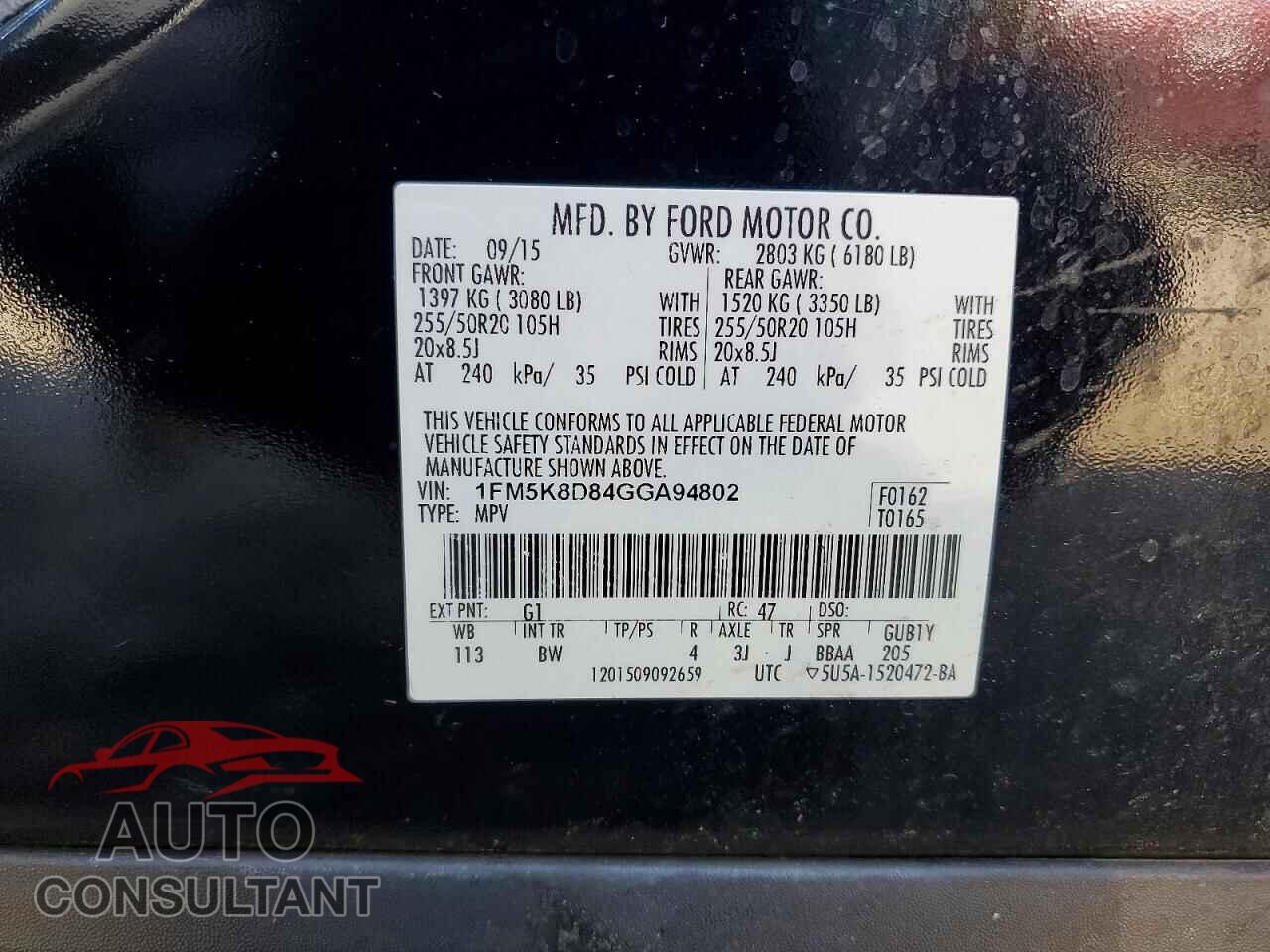 FORD EXPLORER 2016 - 1FM5K8D84GGA94802
