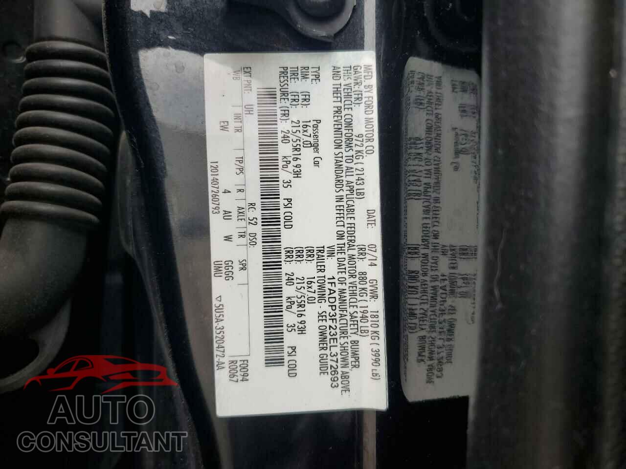 FORD FOCUS 2014 - 1FADP3F23EL372693