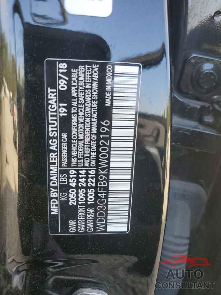 MERCEDES-BENZ A-CLASS 2019 - WDD3G4FB9KW002196