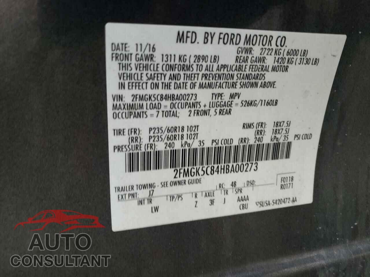 FORD FLEX 2017 - 2FMGK5C84HBA00273