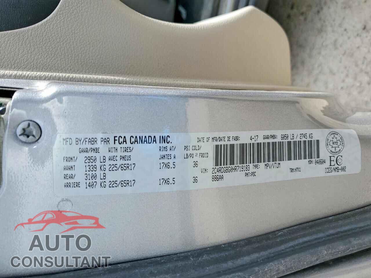 DODGE CARAVAN 2017 - 2C4RDGBG0HR719183