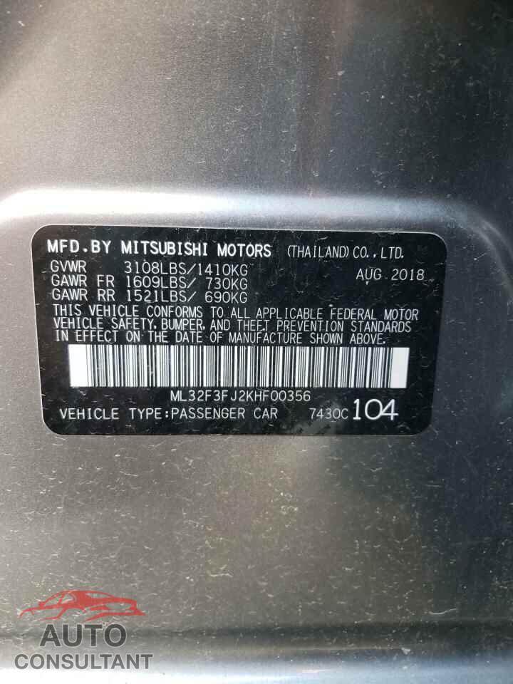 MITSUBISHI MIRAGE 2019 - ML32F3FJ2KHF00356