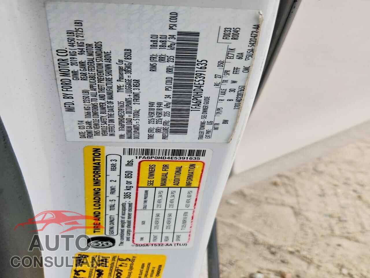 FORD FUSION 2014 - 1FA6P0HD4E5391635