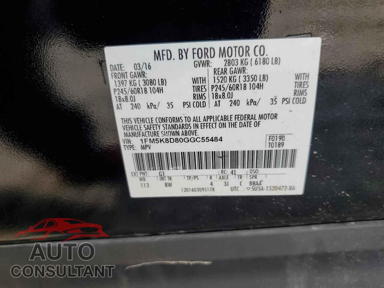FORD EXPLORER 2016 - 1FM5K8D80GGC55484