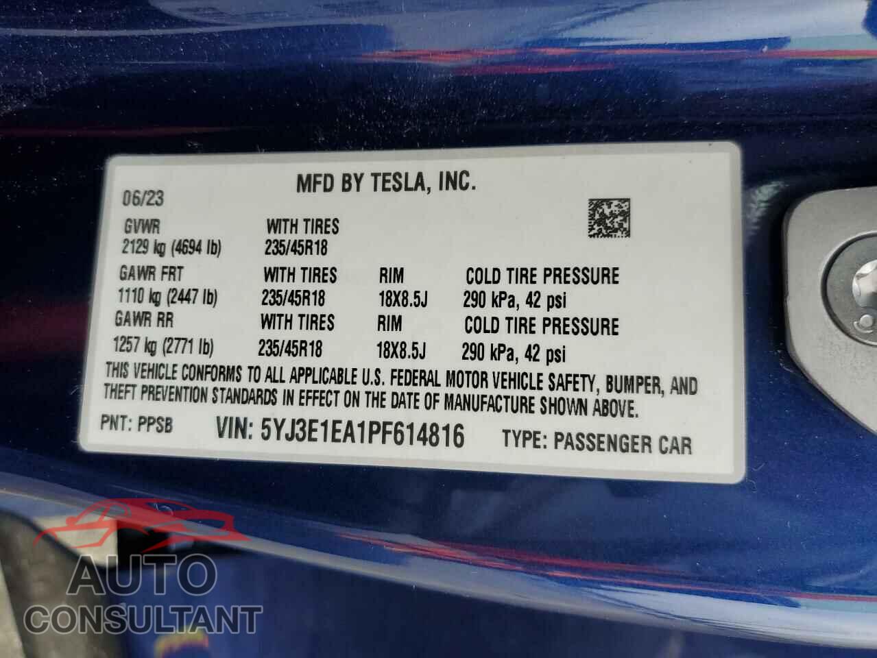 TESLA MODEL 3 2023 - 5YJ3E1EA1PF614816