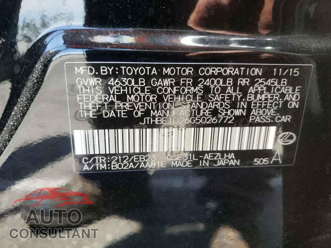 LEXUS IS 2016 - JTHBE1D26G5026772