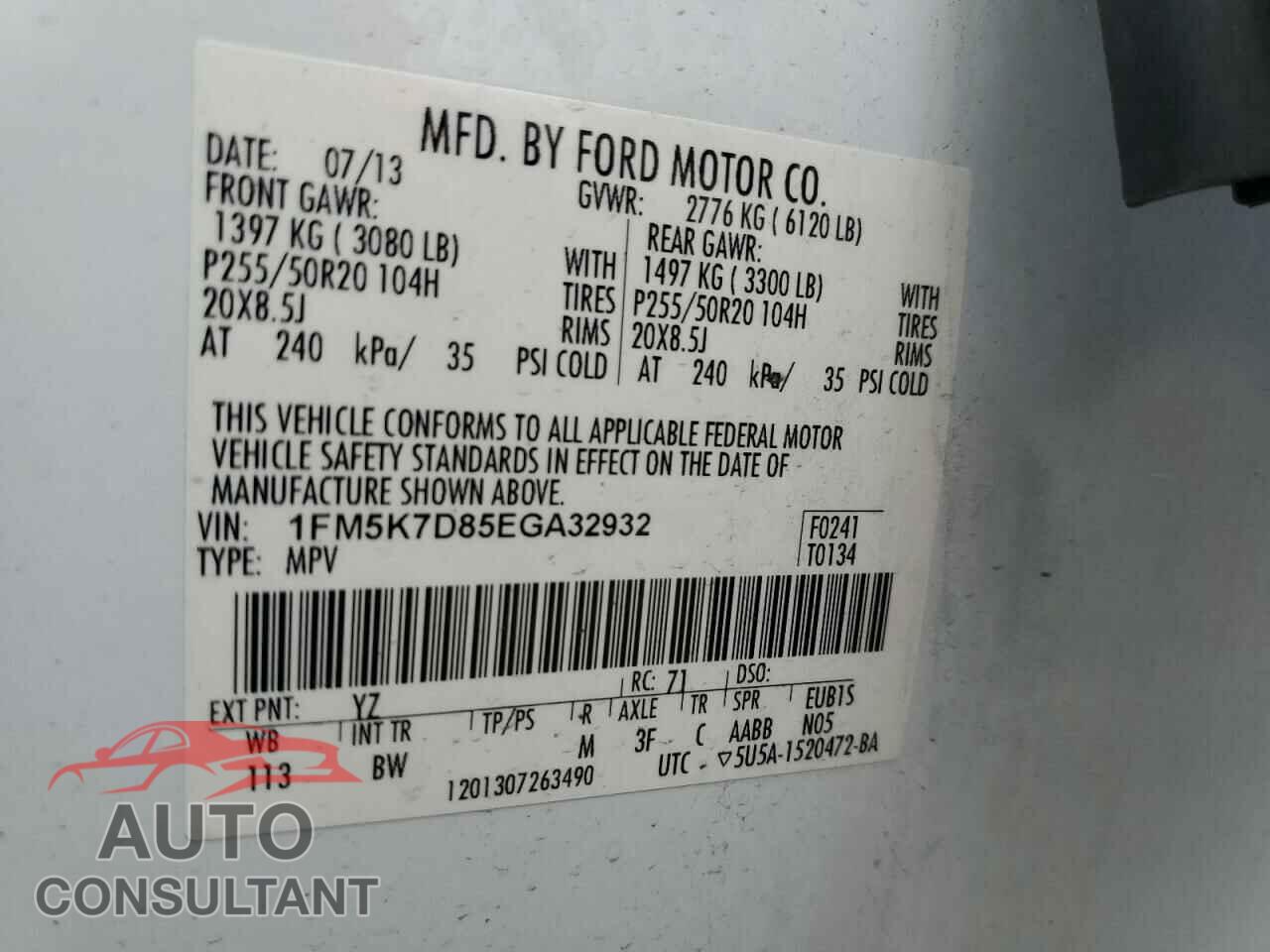 FORD EXPLORER 2014 - 1FM5K7D85EGA32932