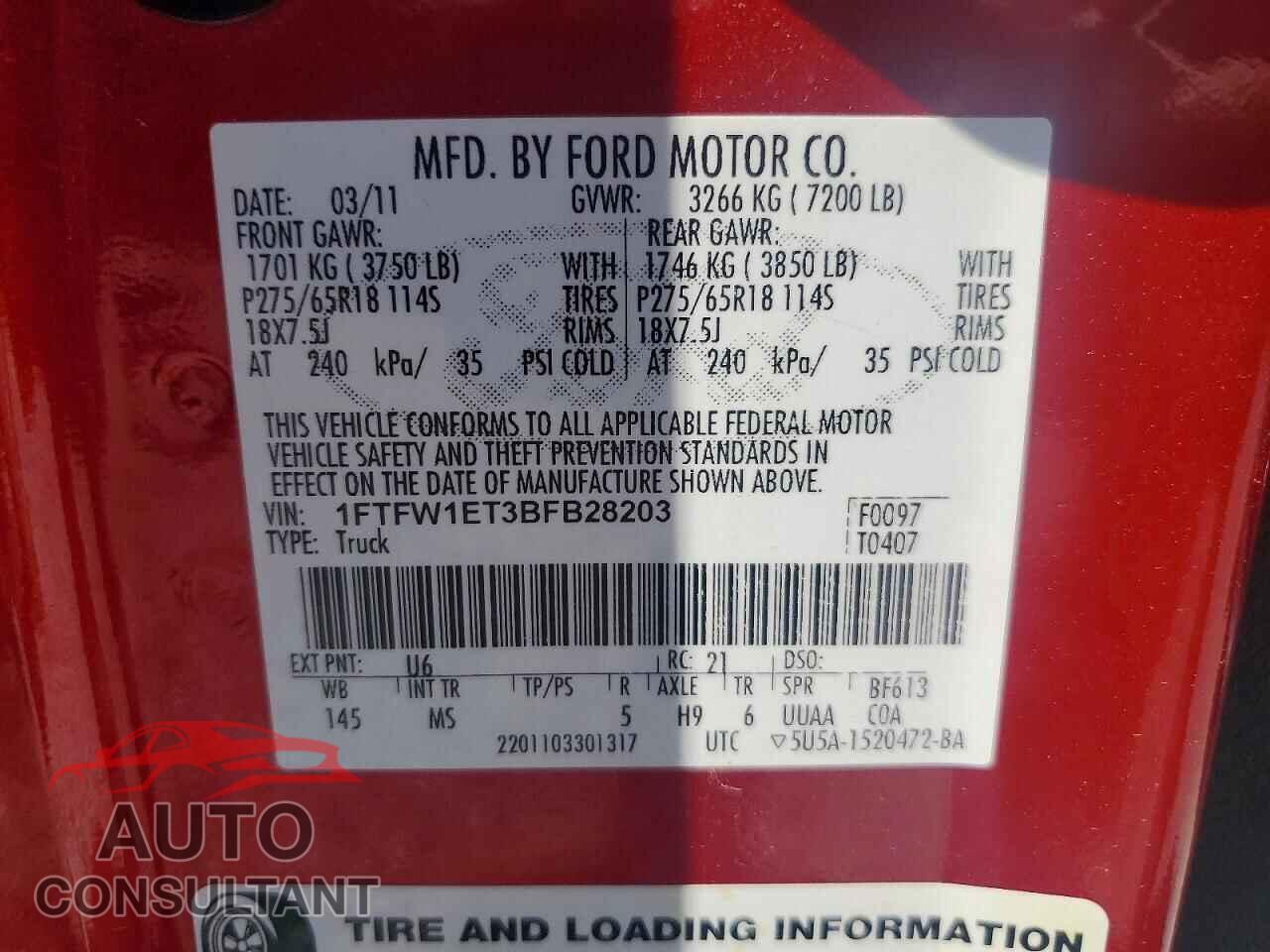 FORD F150 2011 - 1FTFW1ET3BFB28203